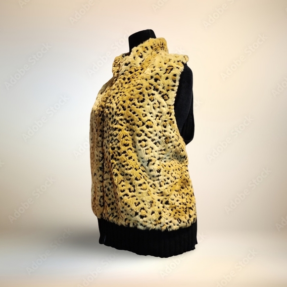 ▶Leopard Or Cheetah Print Faux Fur Vest With Black Sweater Back Boujee Punk Glam - Picture 4 of 10